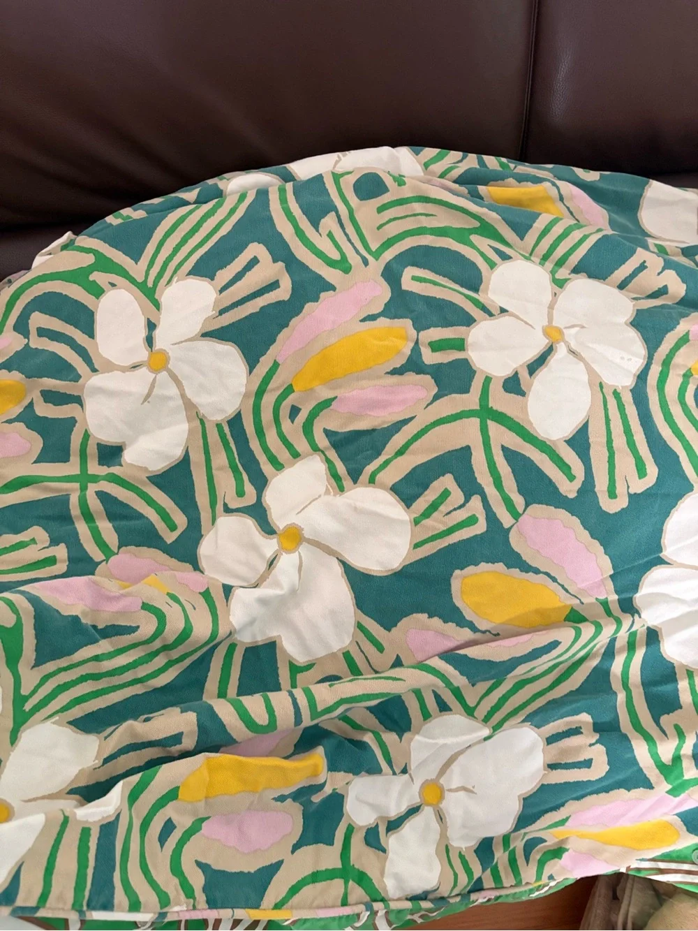 Green Floral duvet cover and shams Skirt - White & Yellow Blooms